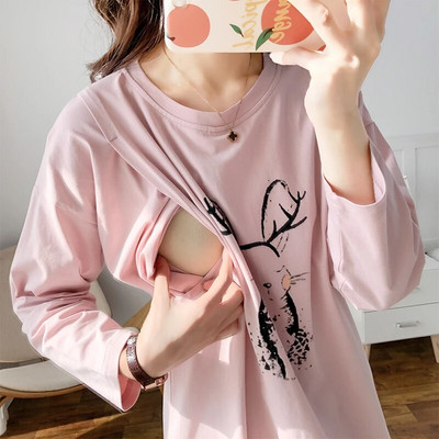 Srednja i duga široka ženska majica kratkih rukava za hranjenje, visokokvalitetna pamučna odjeća za trudnice i dojilje 5016B