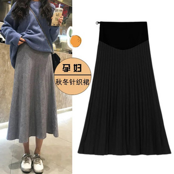 2022 Нови корейски модни дрехи за бременни Есенно-зимна пола Плетена плисирана черна пола за бременни с висока талия P00101