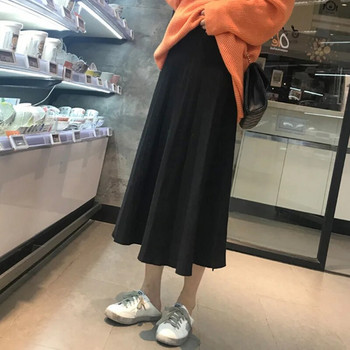 2022 Нови корейски модни дрехи за бременни Есенно-зимна пола Плетена плисирана черна пола за бременни с висока талия P00101