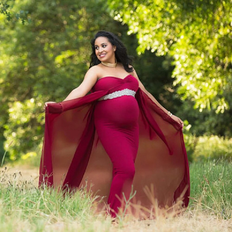 Šifonska haljina za trudnice Seksi haljina s otvorenim ramenima za trudnice Maxi haljina za vjenčanje za fotografije