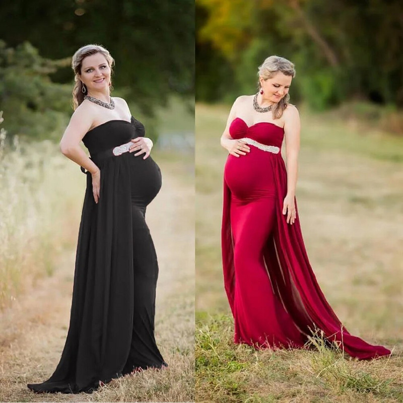 Šifonska haljina za trudnice Seksi haljina s otvorenim ramenima za trudnice Maxi haljina za vjenčanje za fotografije