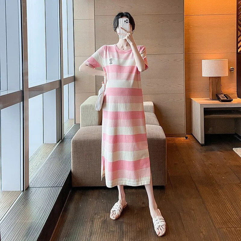 Grūtniecēm Mīksta auduma brīva, ērta kleita Grūtnieču kleita ar īsām piedurknēm, ikdienišķa grūtnieču kleita