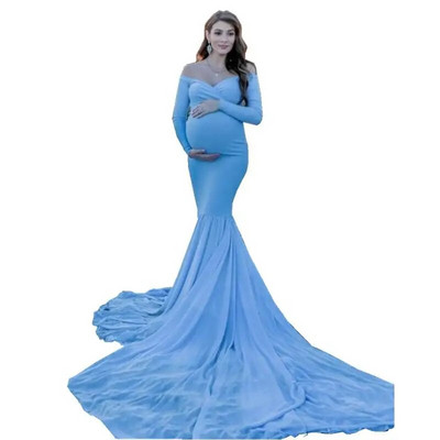 Σέξι φορέματα εγκυμοσύνης χωρίς ώμους για φωτογράφιση έγκυων μάξι φόρεμα εγκυμοσύνης για γυναίκες Baby shower μωβ