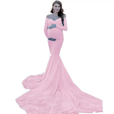 Σέξι φορέματα εγκυμοσύνης χωρίς ώμους για φωτογράφιση έγκυων μάξι φόρεμα εγκυμοσύνης για γυναίκες Baby shower μωβ