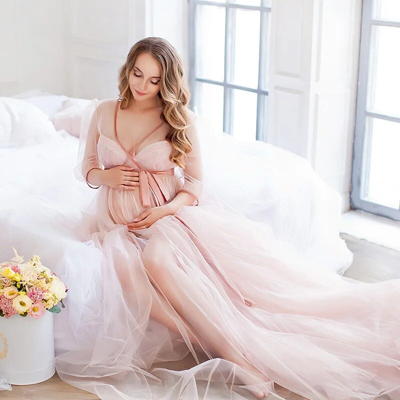 Seksi čipkane dugine mrežaste haljine za trudnice Dugačka trudnička haljina Fotografiranje trudnica Maxi haljina Rekviziti za fotografiranje