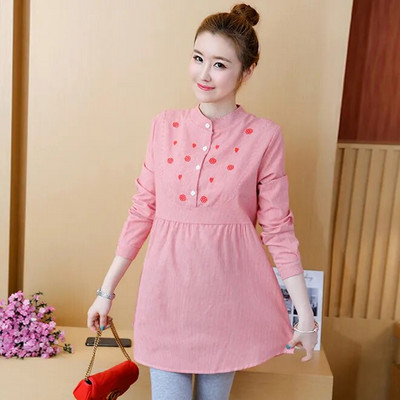 Izšūšana Svītrainas saites Viduklis Grūtnieču blūzes 2020. gada pavasara rudens modes krekli, apģērbi grūtniecēm, topi grūtniecēm