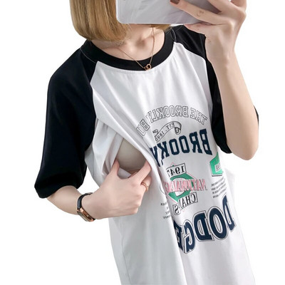 Gornja odjeća za dojenje za trudnice, majica kratkih rukava, tiskana slova, hranjenje s mlijekom, trudnička odjeća 3915