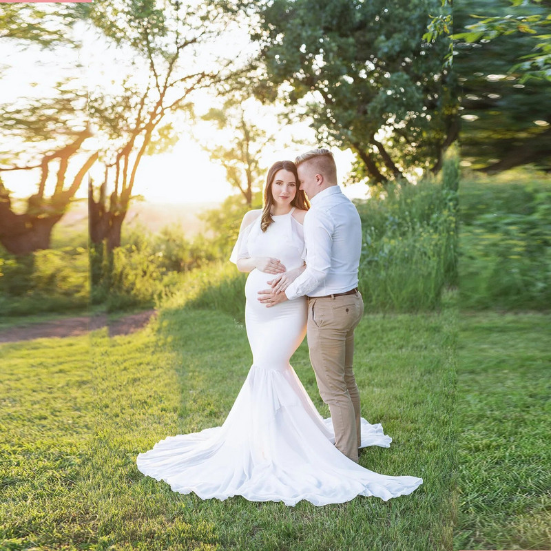 Lühikeste varrukatega raseda kleit rasedatele, volangidega Elegantne Bodycon merineitsi raseduskleidid