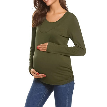 Ρούχα εγκυμοσύνης Μονόχρωμα μπλουζάκια για έγκυο φθινοπωρινό μακρυμάνικο μπλουζάκι που θηλάζει Πουκάμισο εγκυμοσύνης μαμά