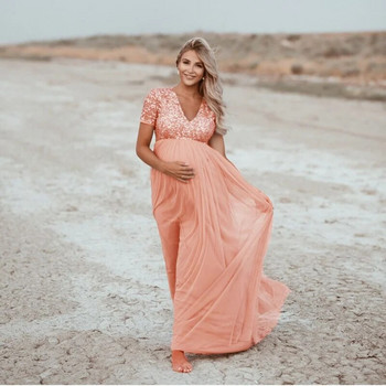 Памучни пайети Тюл бална рокля за бременни за фотосесия Дълги реквизити за бременни снимки Рокли за бременни