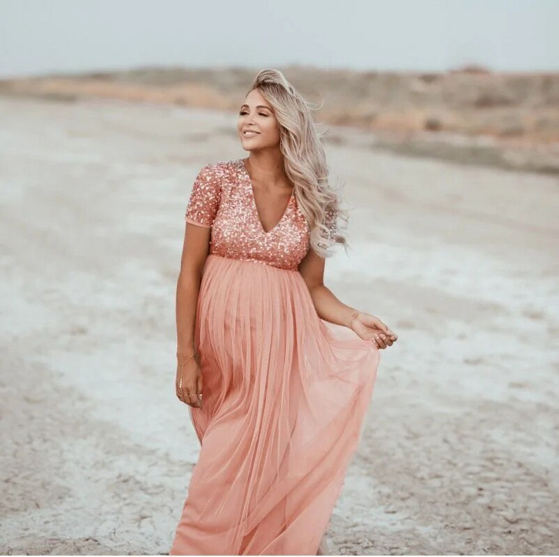 Puuvillase litriga tülli palliga rasedate kleidid fotosessiooniks Pikad rasedate pildistamise rekvisiidid kleidid rasedatele