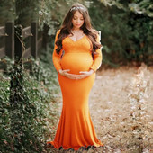 Čipkane pamučne šivane haljine za trudnice Tanka maksi haljina dugih rukava za trudnice Otmjena rekviziti za fotografije Odjeća