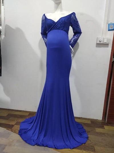 Čipkane pamučne šivane haljine za trudnice Tanka maksi haljina dugih rukava za trudnice Otmjena rekviziti za fotografije Odjeća