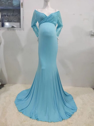 Čipkane pamučne šivane haljine za trudnice Tanka maksi haljina dugih rukava za trudnice Otmjena rekviziti za fotografije Odjeća