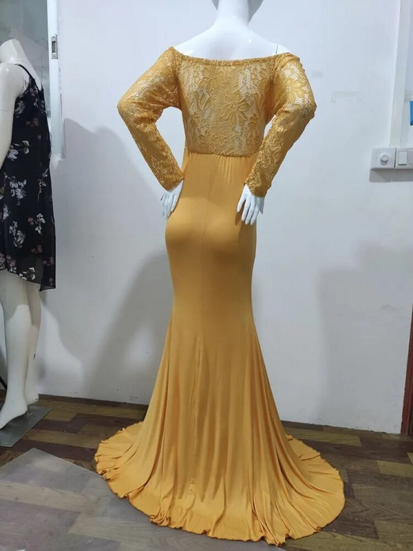 Čipkane pamučne šivane haljine za trudnice Tanka maksi haljina dugih rukava za trudnice Otmjena rekviziti za fotografije Odjeća