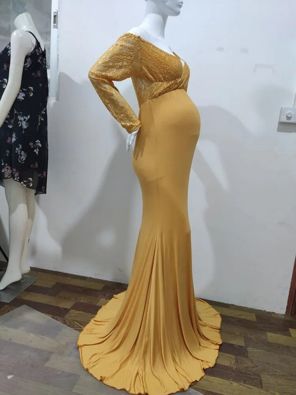 Čipkane pamučne šivane haljine za trudnice Tanka maksi haljina dugih rukava za trudnice Otmjena rekviziti za fotografije Odjeća