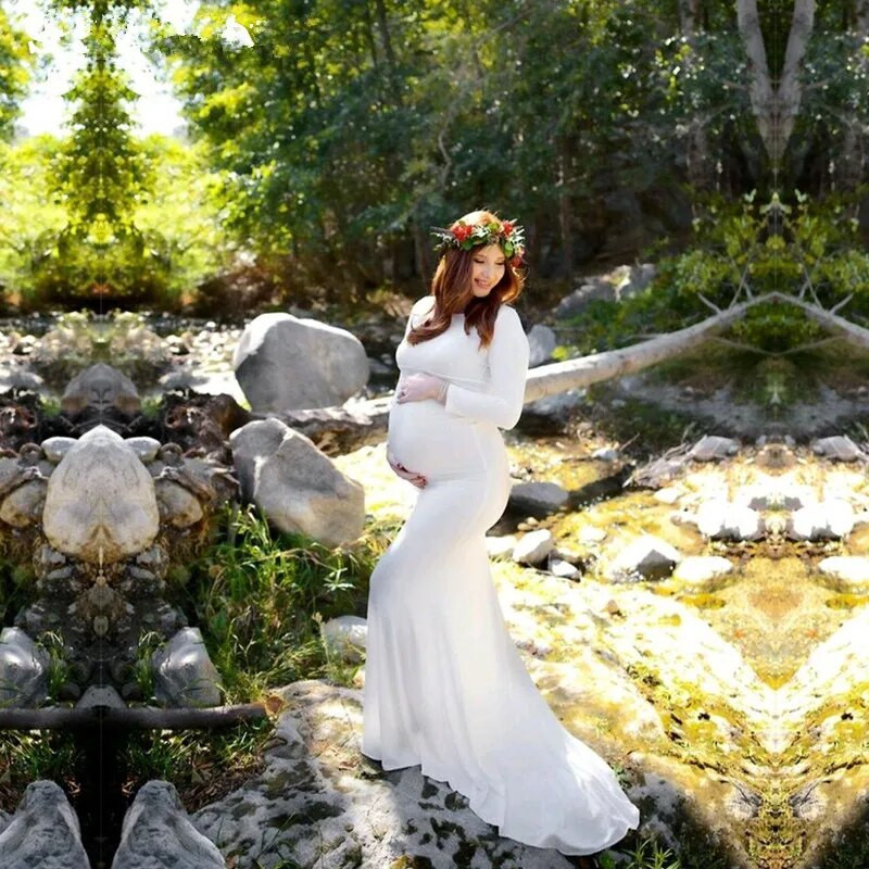 Nėščiųjų medvilninė vilkimo suknelė ilgomis rankovėmis nėščioms moterims Maxi suknelė nėštumo metu kūdikių šou Fotosesija Fotografijos rekvizitai Drabužiai