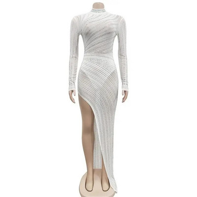 Seksi duga haljina za trudnice sa vještačkim dijamantima, dugih rukava, sjajni kristali, haljina za fotografije trudnica