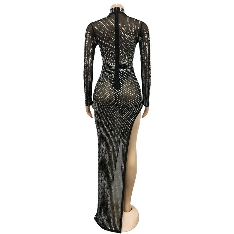 Seksi duga haljina za trudnice sa vještačkim dijamantima, dugih rukava, sjajni kristali, haljina za fotografije trudnica