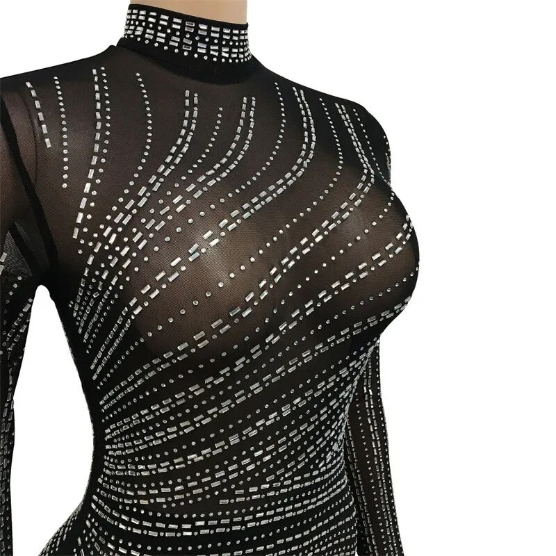 Seksi duga haljina za trudnice sa vještačkim dijamantima, dugih rukava, sjajni kristali, haljina za fotografije trudnica