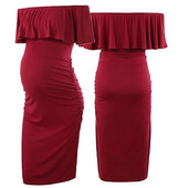 Mršave trudničke ženske haljine bez ramena Jednobojna trudnička haljina bez rukava s jednim linijskim izrezom Elegantna porodična odjeća