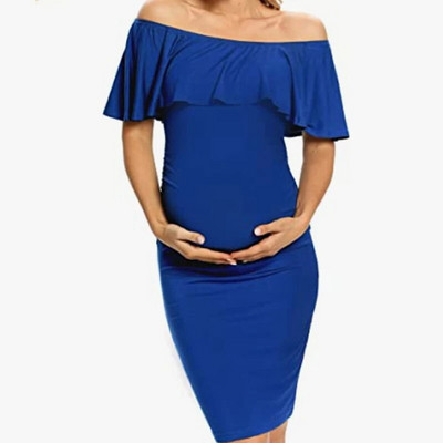 Mršave trudničke ženske haljine bez ramena Jednobojna trudnička haljina bez rukava s jednim linijskim izrezom Elegantna porodična odjeća