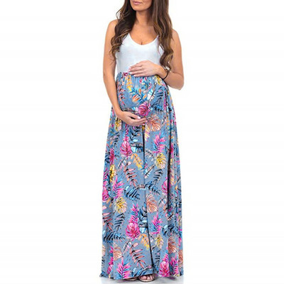 Vasaras grūtnieču kleitas bez piedurknēm grūtniecēm ar ziedu apdruku Gara kleita grūtniecības ietinamais kleita Mama apģērbs Vestidos