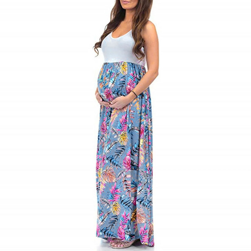 Vasaras grūtnieču kleitas bez piedurknēm grūtniecēm ar ziedu apdruku Gara kleita grūtniecības ietinamais kleita Mama apģērbs Vestidos