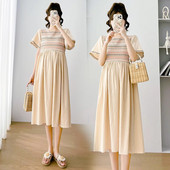 2023 m. vasaros nėščiųjų siuvinėjimo suknelė trumpomis rankovėmis kvadratine apykakle aukštu juosmeniu nėščios moters paplūdimio suknelė laisvi nėštumo drabužiai