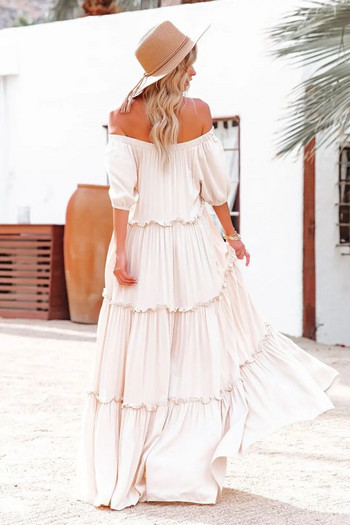 Bohemian Off Shoulder Γυναικείο φόρεμα Boho Gown Λευκό Κομψό Γαλλική Φωτογραφία εγκυμοσύνης Μακρύ φόρεμα συνονθύλευμα Έγκυος Ρούχα