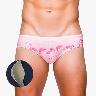 Roosa Flamingo Print 2023 ujumistrikoo Meeste ujumisriided Seksikas Push Up Pad Meeste ujumispüksid Suverand zwembroek heren Ujumisriided