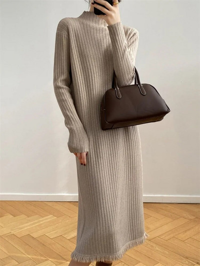 Elegáns női ruhák 2023 ősz tél új hosszú ujjú kötött ruha Koreai divat Bojtok Vintage tömör pulóver ruha