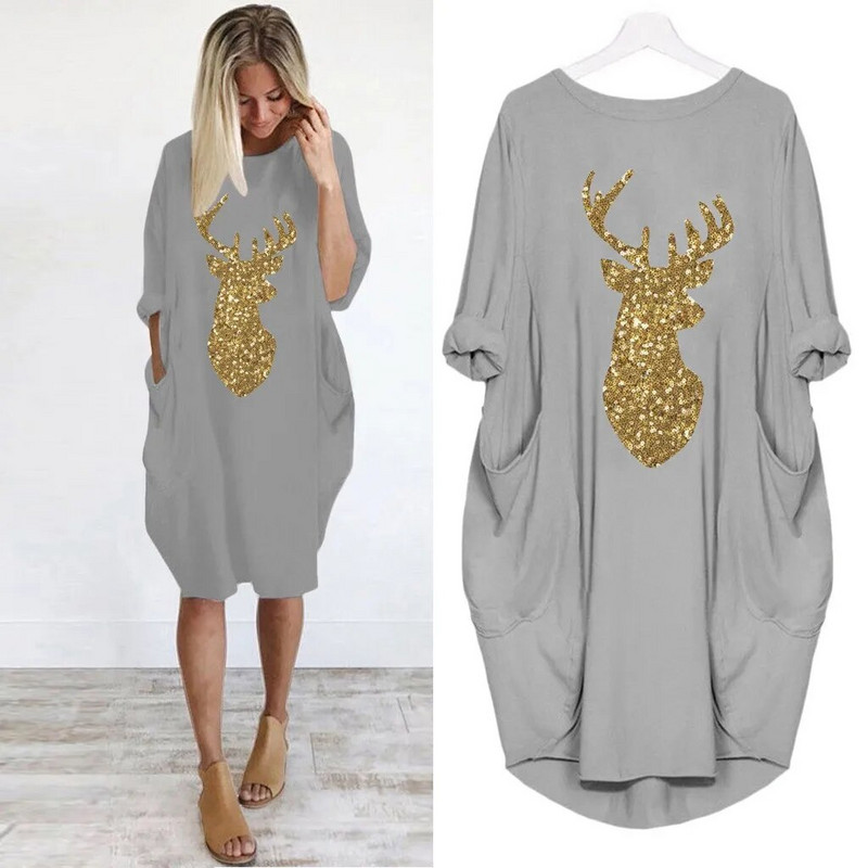 Kalėdinė briedžio laisva suknelė ilgomis rankovėmis laisvalaikio moteriški rūbai nėščiosioms Vestidos Gravidas moteriška suknelė rudeniniai drabužiai