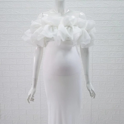 Nyakú fodros kismama fotózási ruha rugalmas, vékony babazuhanyzós hosszú ruha terhes nőnek maxi ruha