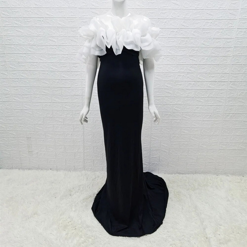 Nyakú fodros kismama fotózási ruha rugalmas, vékony babazuhanyzós hosszú ruha terhes nőnek maxi ruha