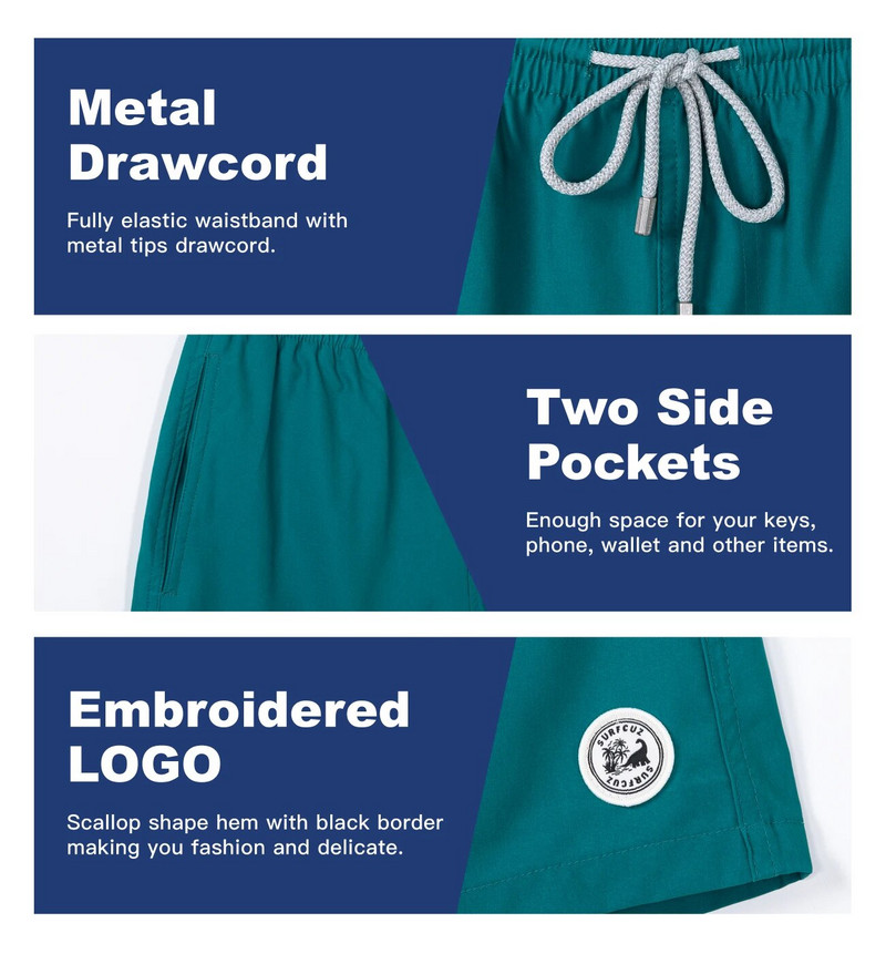 SURFCUZ Muške kratke hlače za kupanje s mrežastom podstavom Brzosušeće kratke hlače za plažu za muškarce Kupaći kostimi Kupaći kostimi Muške čvrste kupaće gaće