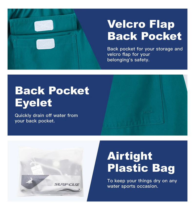 SURFCUZ Muške kratke hlače za kupanje s mrežastom podstavom Brzosušeće kratke hlače za plažu za muškarce Kupaći kostimi Kupaći kostimi Muške čvrste kupaće gaće