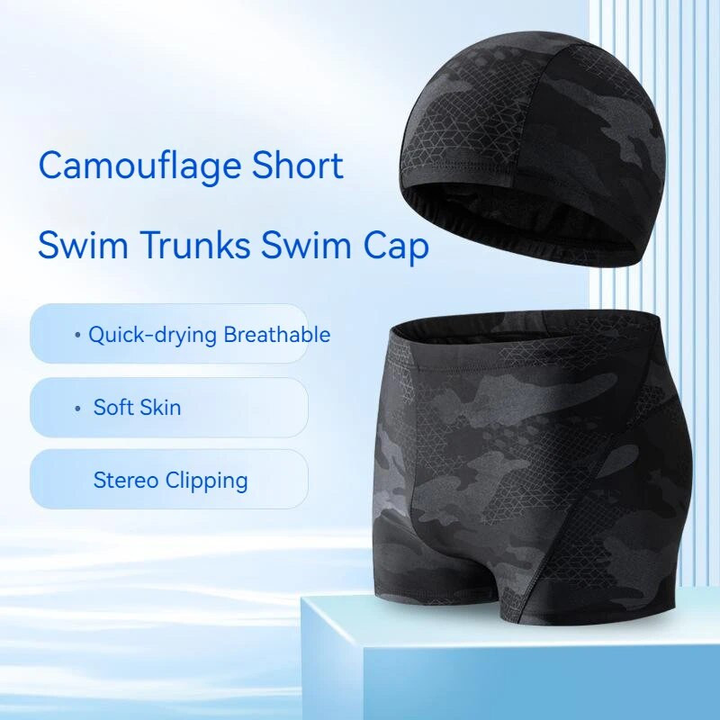 Muški Tinejdžeri Brzosušeći komplet od 2 komada Kupaći kostim Kupaći kostim za bazen Kupaći kostim Muški bokser za plažu Kupaći kratki kostim s kapom/šeširom