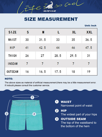 SURFCUZ Мъжки бански шорти с мрежеста подплата Мъжки плажни шорти в хавайски стил Бързосъхнещи бански панталони Бански гащета за мъже