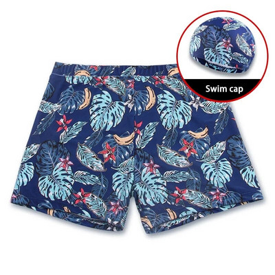 Vīriešu pusaudžu peldkostīmu komplekts ar apdruku, ātri nožūstoši peldšorti, boksercepure, cepure Beach Seaside, peldkostīmi, peldkostīmi ar spiedpogu
