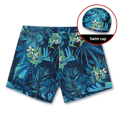 Vīriešu pusaudžu peldkostīmu komplekts ar apdruku, ātri nožūstoši peldšorti, boksercepure, cepure Beach Seaside, peldkostīmi, peldkostīmi ar spiedpogu