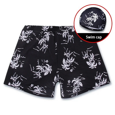 Vīriešu pusaudžu peldkostīmu komplekts ar apdruku, ātri nožūstoši peldšorti, boksercepure, cepure Beach Seaside, peldkostīmi, peldkostīmi ar spiedpogu