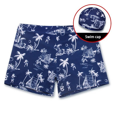 Vīriešu pusaudžu peldkostīmu komplekts ar apdruku, ātri nožūstoši peldšorti, boksercepure, cepure Beach Seaside, peldkostīmi, peldkostīmi ar spiedpogu
