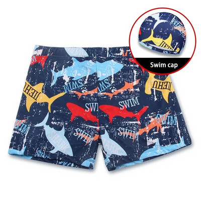 Vīriešu pusaudžu peldkostīmu komplekts ar apdruku, ātri nožūstoši peldšorti, boksercepure, cepure Beach Seaside, peldkostīmi, peldkostīmi ar spiedpogu