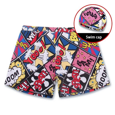 Vīriešu pusaudžu peldkostīmu komplekts ar apdruku, ātri nožūstoši peldšorti, boksercepure, cepure Beach Seaside, peldkostīmi, peldkostīmi ar spiedpogu