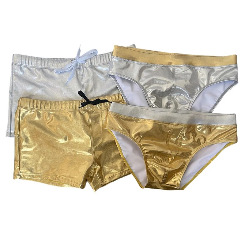WY33 seksi zlatno srebrni uski muški kupaći kostimi za ljeto 2022. muškarci za kupanje kratke hlače za plažu surfanje bikiniji kupaće gaćice kupaći kostim