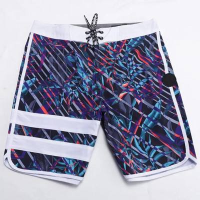 Pilnīgi jauni aerobikas sacensību pludmales šorti Vīriešu svītraini Bermudu salas elastīgi ūdensizturīgi sērfošanas bikses peldbikses E843