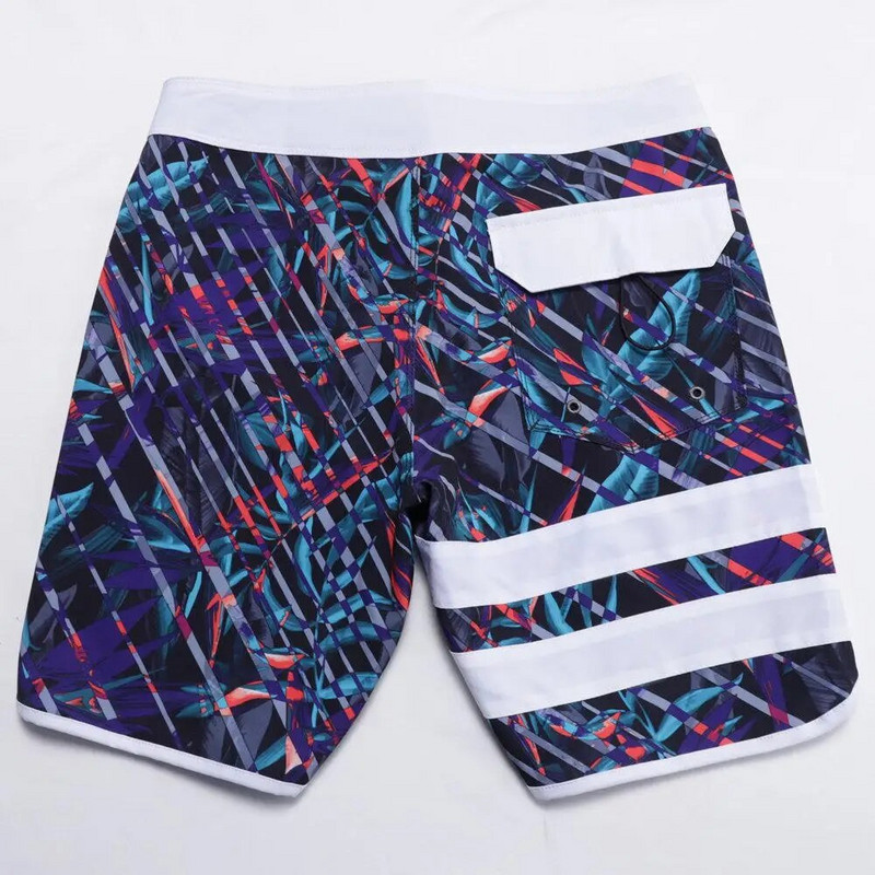 Pilnīgi jauni aerobikas sacensību pludmales šorti Vīriešu svītraini Bermudu salas elastīgi ūdensizturīgi sērfošanas bikses peldbikses E843
