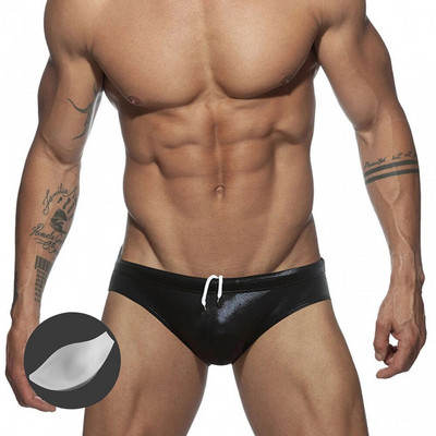 Muške jednobojne, sjajne kupaće hlače niskog struka, europsko-američka moda s jastučićem na guranje, bikiniji, ljetne kratke hlače za surfanje na plaži, koje se brzo suše