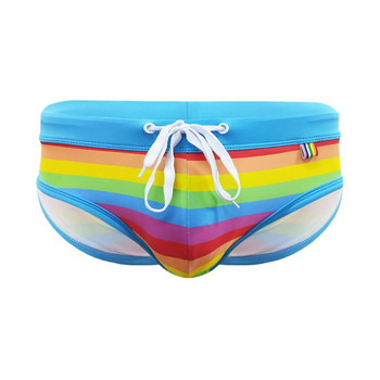 Push Up Ανδρικά σλιπ μαγιό Rainbow Stripe Μαγιό Μπικίνι για Άντρες Σέξι μαγιό Σορτς παραλίας Quick Dry Color Block